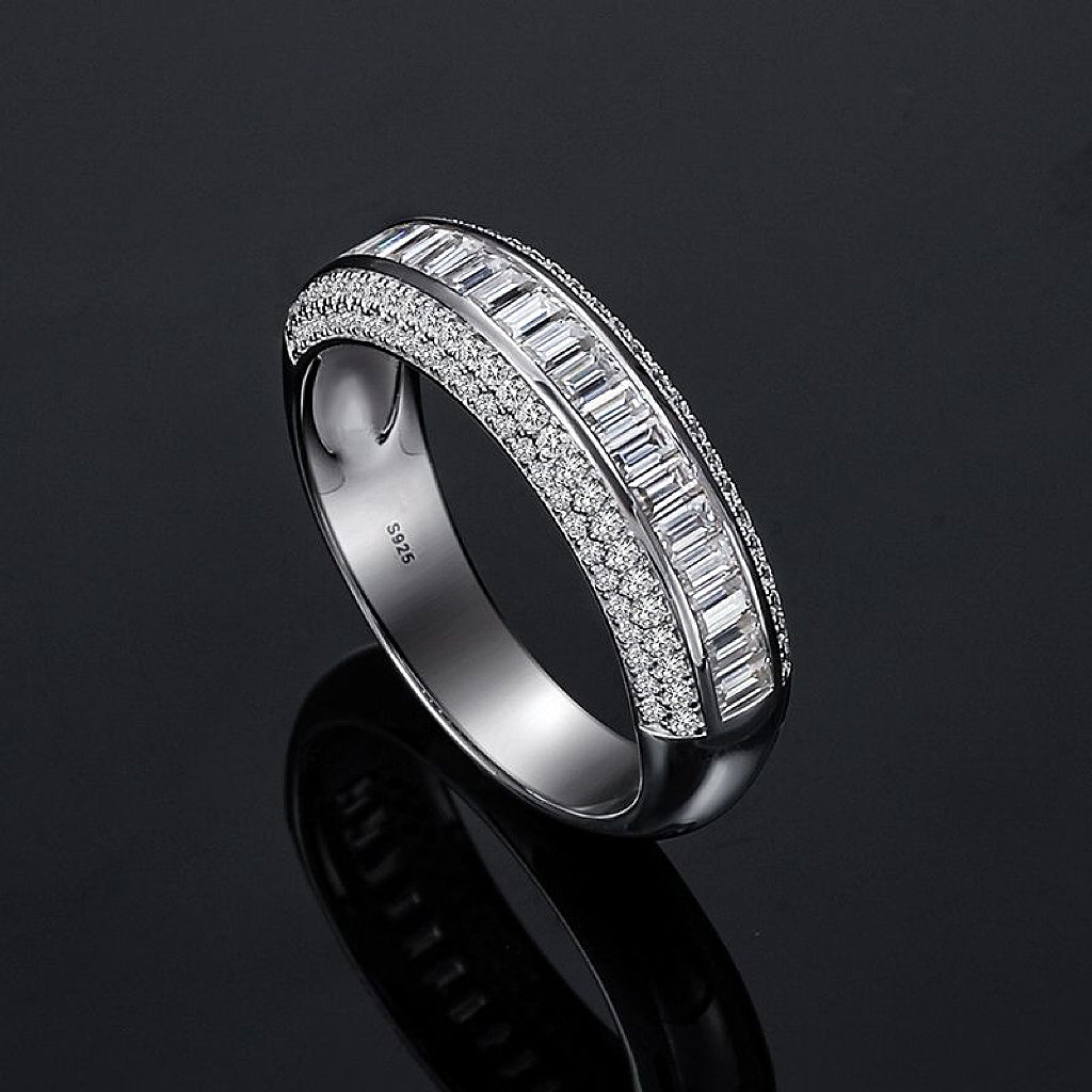 Hip Hop Moissanite Ring S925 Sterling Silver Rectangular Cut D VVS Rings